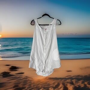 Johnny Was 4 Love And Liberty Cotton Linen Crochet Button Up White Blouse Medium